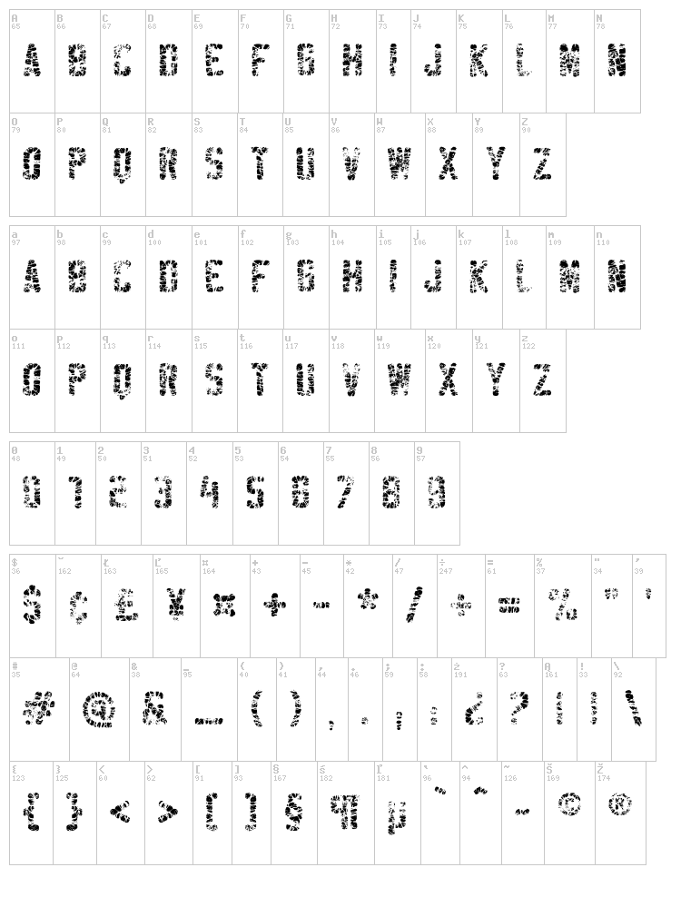 Sablon Washed font map